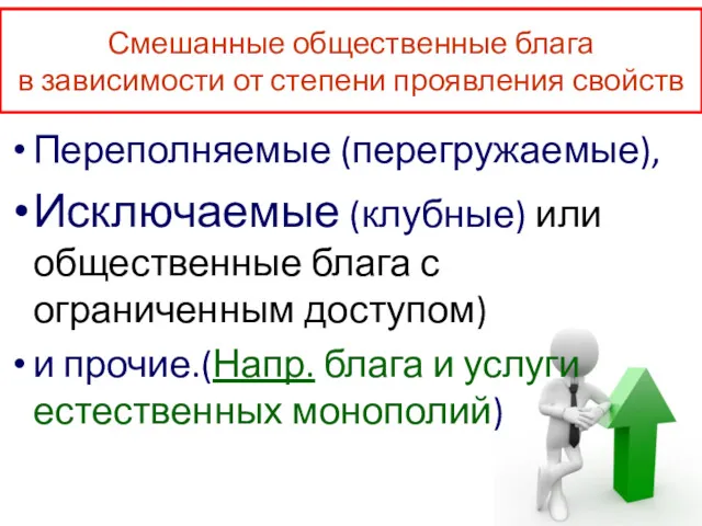 Смешанные общественные блага в зависимости от степени проявления свойств Переполняемые