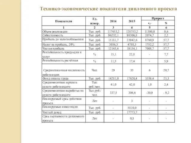 Технико-экономические показатели дипломного проекта