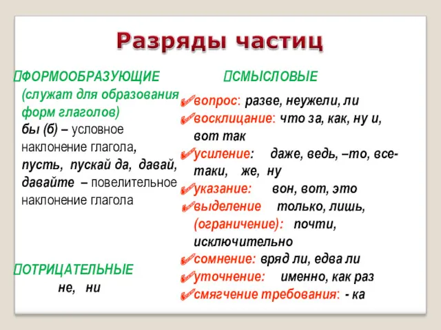 ФОРМООБРАЗУЮЩИЕ (служат для образования форм глаголов) бы (б) – условное