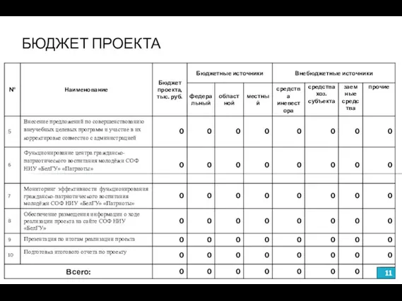 БЮДЖЕТ ПРОЕКТА