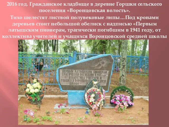 2016 год. Гражданское кладбище в деревне Горшки сельского поселения «Воронцовская
