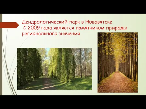 Дендрологический парк в Нововятске С 2009 года является памятником природы регионального значения