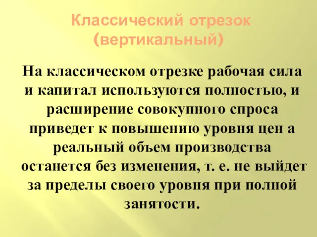 Классический отрезок (вертикальный) На классическом отрезке рабочая сила и капитал