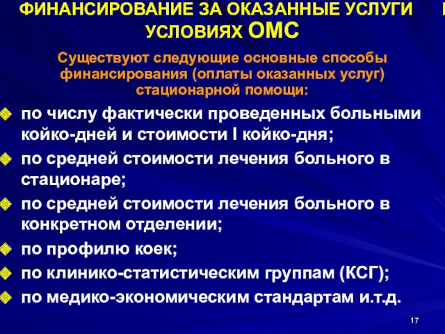 ФИНАНСИРОВАНИЕ ЗА ОКАЗАННЫЕ УСЛУГИ В УСЛОВИЯХ ОМС по числу фактически