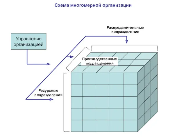 Схема многомерной организации Распределительные подразделения Производственные подразделения Ресурсные подразделения Управление организацией