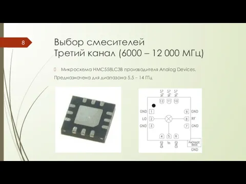 Выбор смесителей Третий канал (6000 – 12 000 МГц) Микросхема