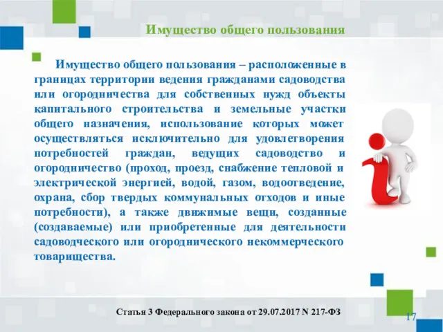 Имущество общего пользования – расположенные в границах территории ведения гражданами