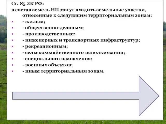 Ст. 85 ЗК РФ: в состав земель НП могут входить
