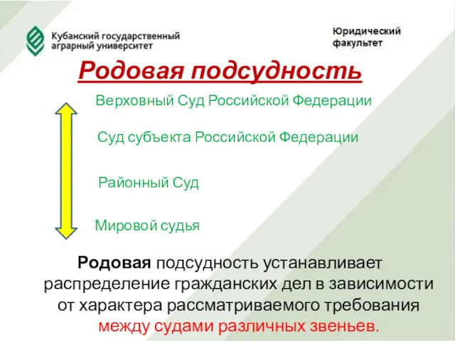 Родовая подсудность Верховный Суд Российской Федерации Суд субъекта Российской Федерации