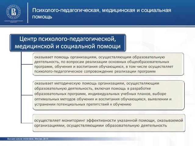 Психолого-педагогическая, медицинская и социальная помощь Высшая школа экономики, Москва, 2013