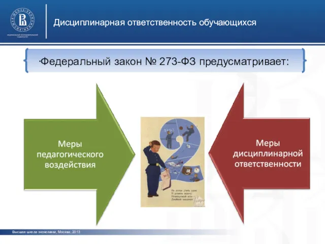 Федеральный закон № 273-ФЗ предусматривает: Дисциплинарная ответственность обучающихся Высшая школа экономики, Москва, 2013