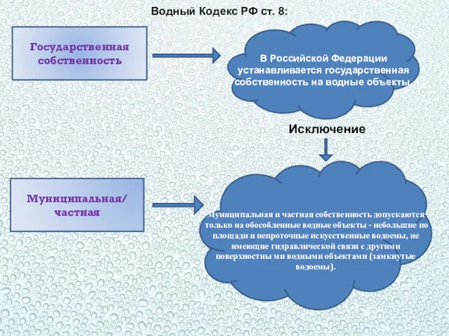 Государственная собственность Водный Кодекс РФ ст. 8: В Российской Федерации