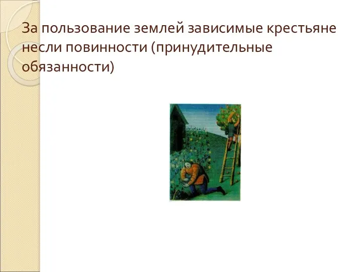 За пользование землей зависимые крестьяне несли повинности (принудительные обязанности)