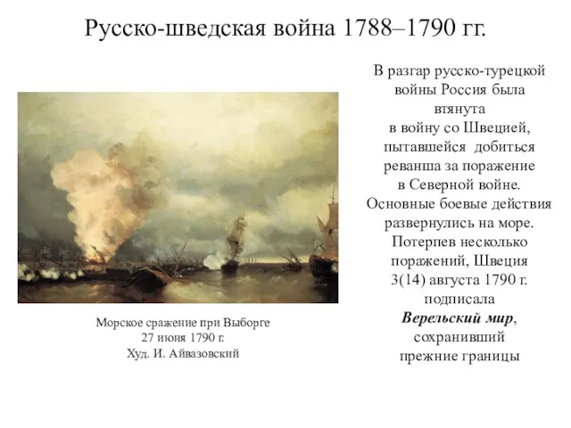 Русско-шведская война 1788–1790 гг. В разгар русско-турецкой войны Россия была