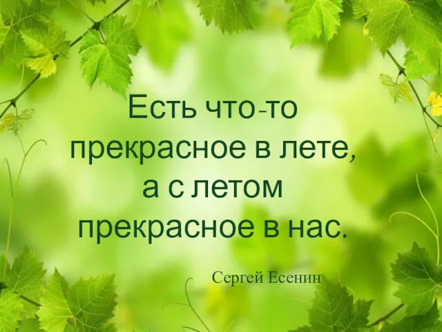 Есть что-то прекрасное в лете, а с летом прекрасное в нас. Сергей Есенин