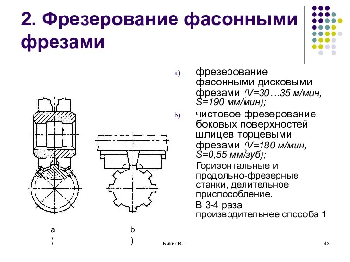 Бибик В.Л. 2. Фрезерование фасонными фрезами фрезерование фасонными дисковыми фрезами