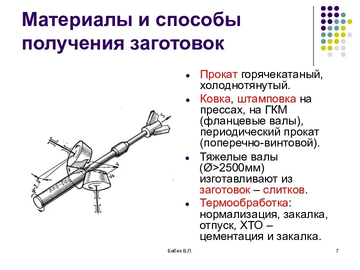 Бибик В.Л. Материалы и способы получения заготовок Прокат горячекатаный, холоднотянутый.