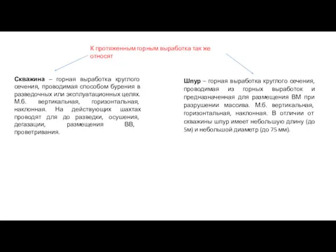 К протяженным горным выработка так же относят Шпур – горная