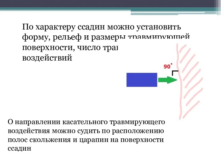 По характеру ссадин можно установить форму, рельеф и размеры травмирующей