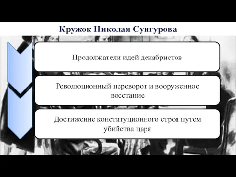 Кружок Николая Сунгурова Продолжатели идей декабристов Революционный переворот и вооруженное