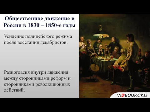 Общественное движение в России в 1830 – 1850-е годы Усиление