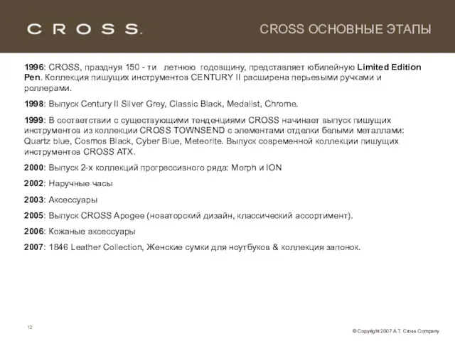 1996: CROSS, празднуя 150 - ти летнюю годовщину, представляет юбилейную