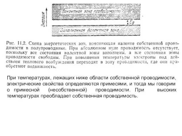 При температурах, лежащих ниже области собственной проводимости, электрические свойства определяются