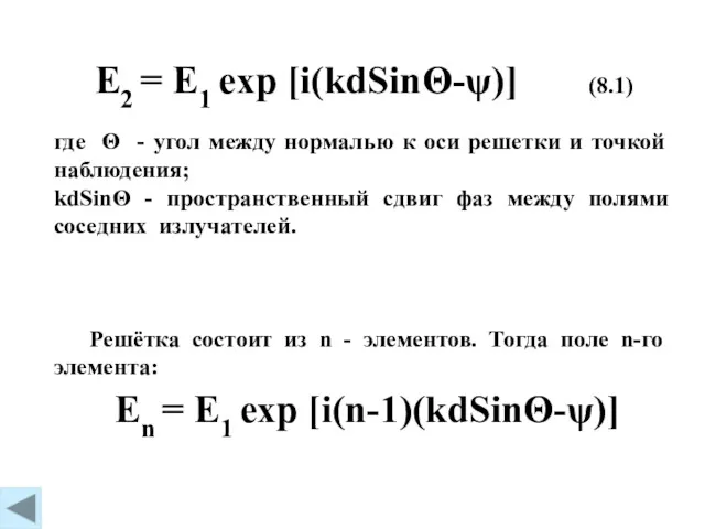 En = E1 exp [i(n-1)(kdSinΘ-ψ)] где Θ - угол между