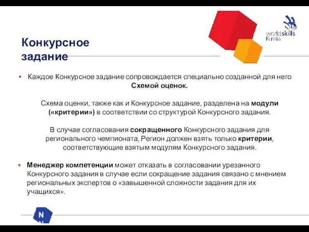 NN Конкурсное задание Каждое Конкурсное задание сопровождается специально созданной для