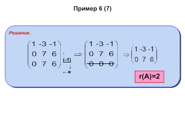 Пример 6 (7) Решение. r(A)=2