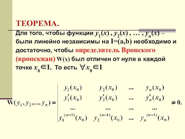 ТЕОРЕМА. Для того, чтобы функции y1(x) , y2(x) , …