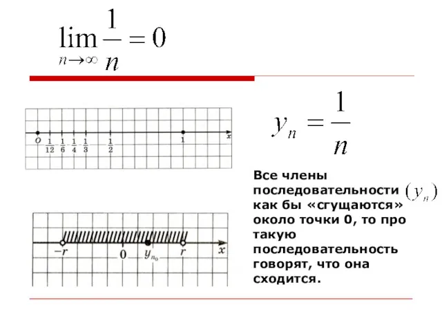 Все члены последовательности как бы «сгущаются» около точки 0, то