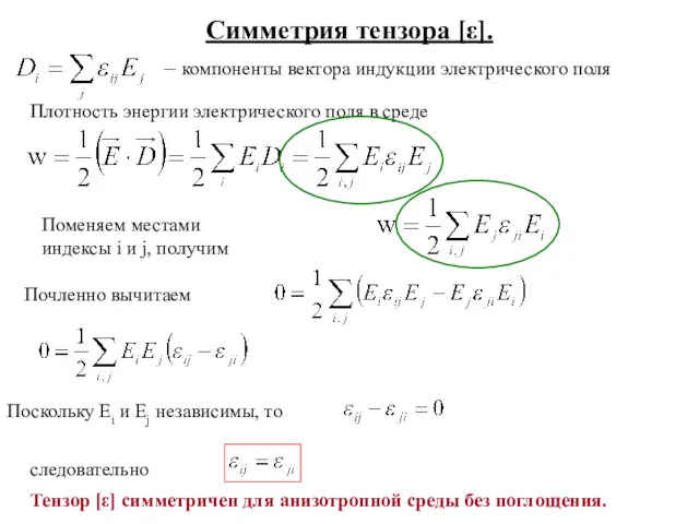 Симметрия тензора [ε]. – компоненты вектора индукции электрического поля Плотность