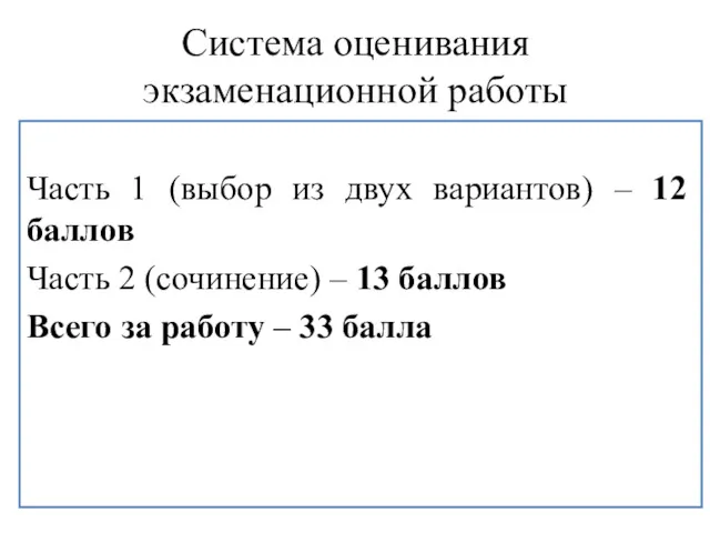 Система оценивания экзаменационной работы Часть 1 (выбор из двух вариантов) – 12 баллов