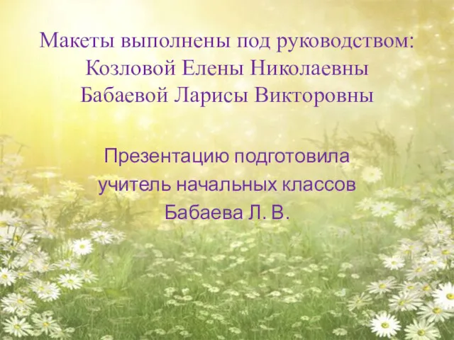 Макеты выполнены под руководством: Козловой Елены Николаевны Бабаевой Ларисы Викторовны