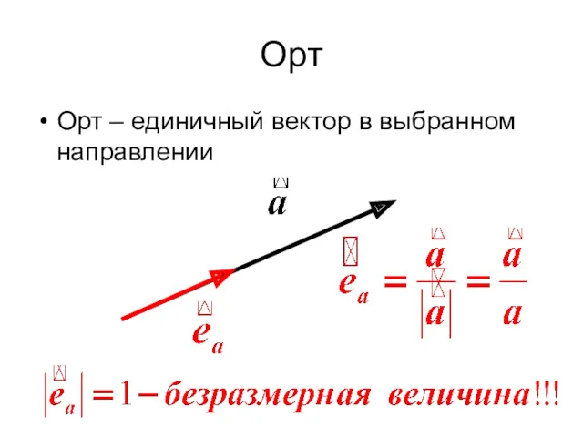 Орт Орт – единичный вектор в выбранном направлении