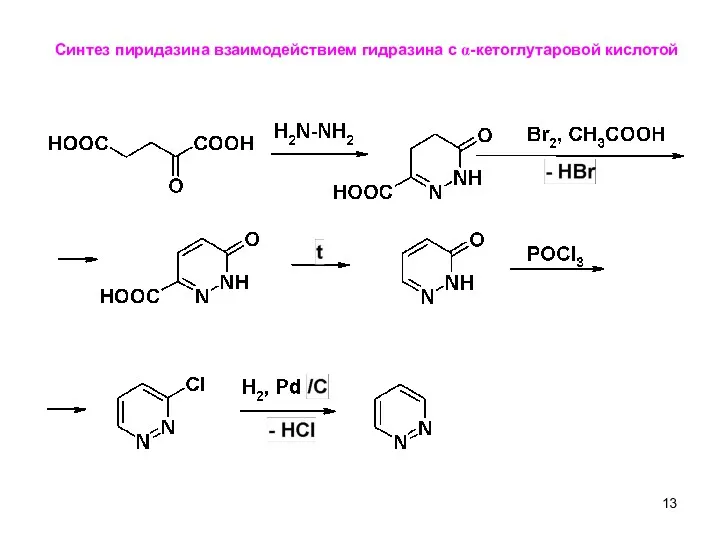 12 Синтез пиридазина взаимодействием гидразина с α-кетоглутаровой кислотой