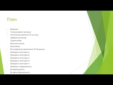 План Введение Талидомидовая трагедия Токсические действия ЛС на плод Эмбриотоксическое