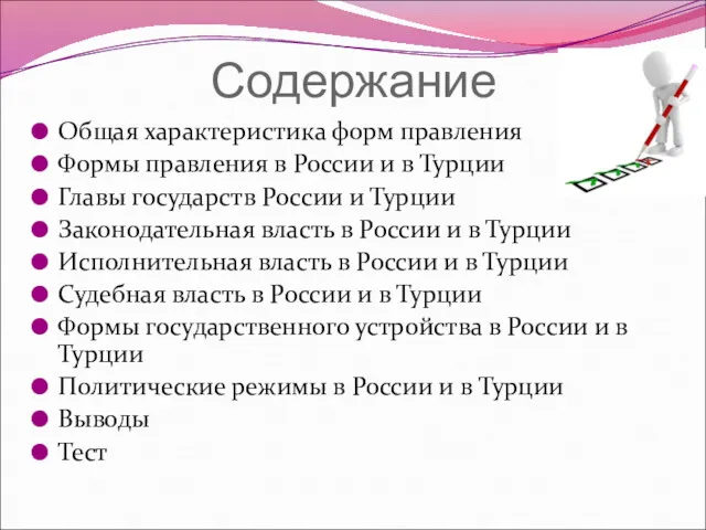 Содержание Общая характеристика форм правления Формы правления в России и