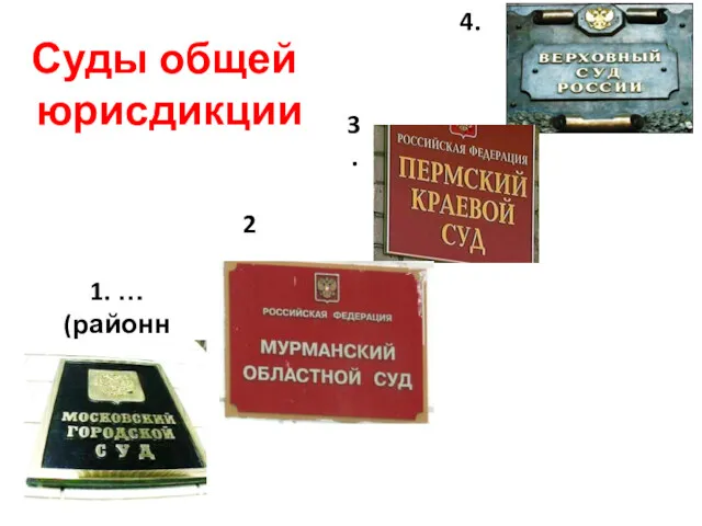 Суды общей юрисдикции 4. 1. … (районные) 2. 3. дела уголовного характера дела гражданского характера