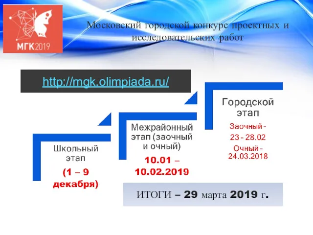 Московский городской конкурс проектных и исследовательских работ ИТОГИ – 29 марта 2019 г. http://mgk.olimpiada.ru/