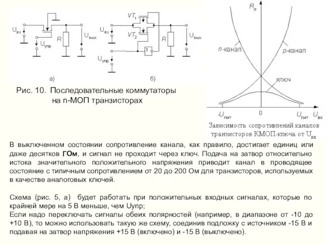 Рис. 10. Последовательные коммутаторы на n-МОП транзисторах В выключенном состоянии