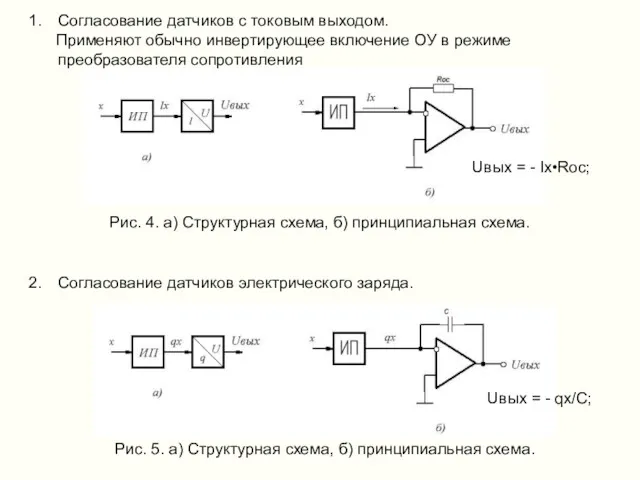 Согласование датчиков с токовым выходом. Применяют обычно инвертирующее включение ОУ