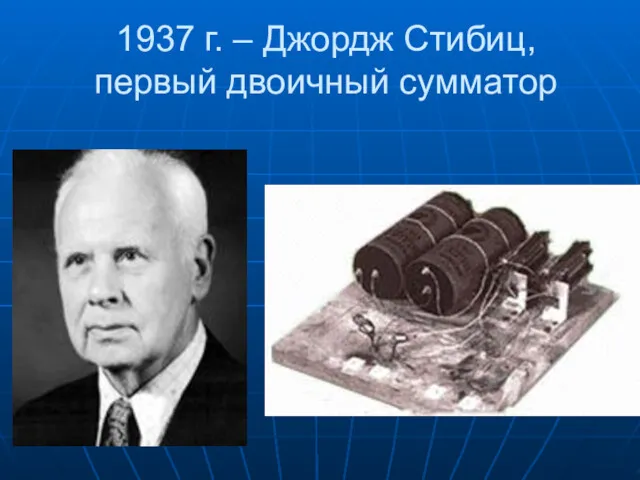 1937 г. – Джордж Стибиц, первый двоичный сумматор