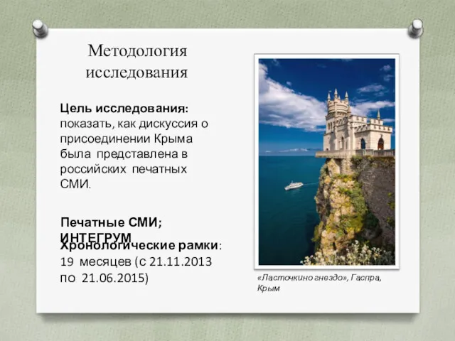Методология исследования Цель исследования: показать, как дискуссия о присоединении Крыма