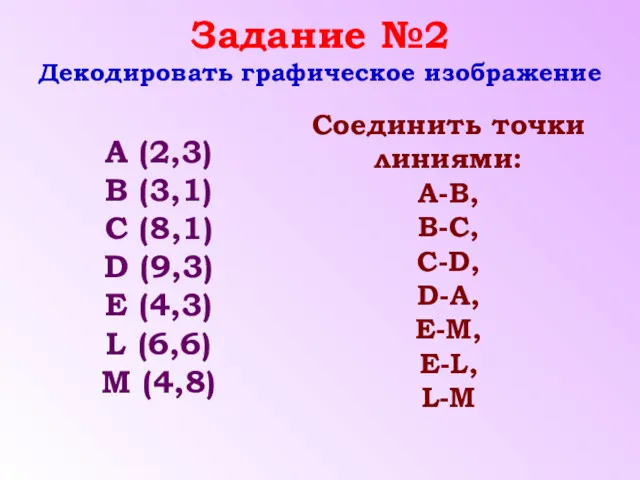 A (2,3) B (3,1) C (8,1) D (9,3) E (4,3) L (6,6) M