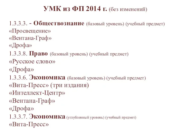 УМК из ФП 2014 г. (без изменений) 1.3.3.3. - Обществознание