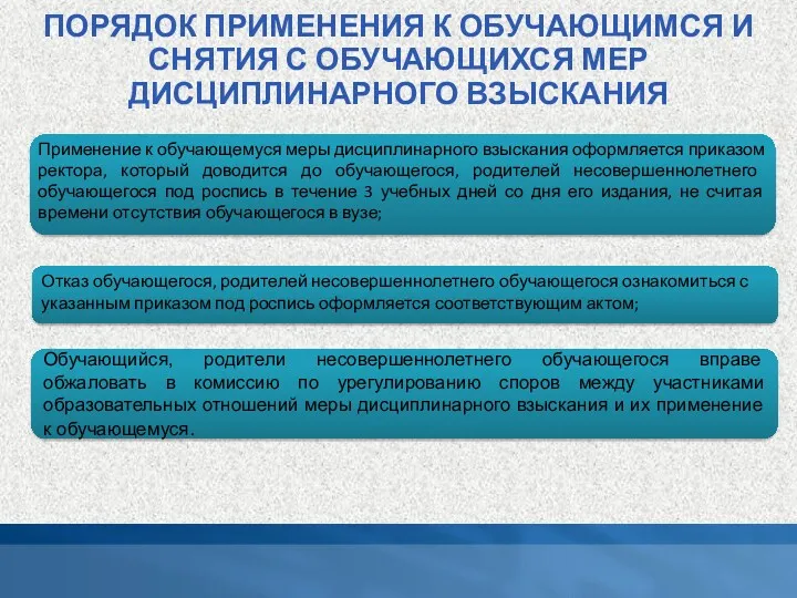 ПОРЯДОК ПРИМЕНЕНИЯ К ОБУЧАЮЩИМСЯ И СНЯТИЯ С ОБУЧАЮЩИХСЯ МЕР ДИСЦИПЛИНАРНОГО ВЗЫСКАНИЯ