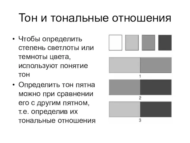 Тон и тональные отношения Чтобы определить степень светлоты или темноты