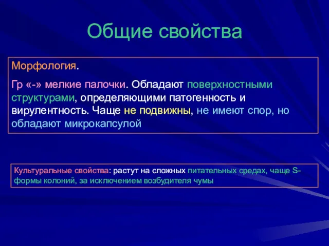 Общие свойства Морфология. Гр «-» мелкие палочки. Обладают поверхностными структурами,